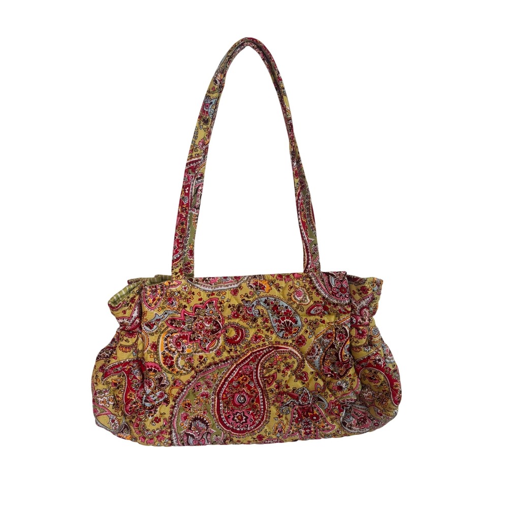 Vera Bradley Purse Handbag Paisley Green Quilted Pink Bag - Picture 2 of 9